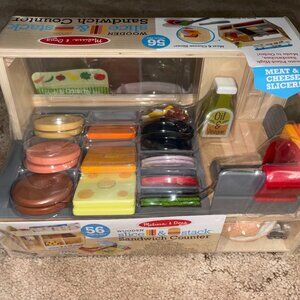Melissa & Doug Wooden Slice & Stack Sandwich Counter with Deli Slicer 56 Piece